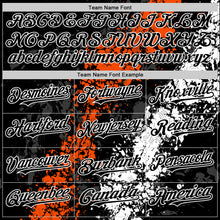 Load image into Gallery viewer, Custom Black Orange-White Splash Art 3D Pattern Design Bomber Full-Snap Varsity Letterman Hoodie Jacket