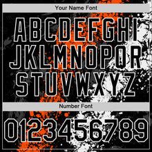 Load image into Gallery viewer, Custom Black Orange-White Splash Art 3D Pattern Design Bomber Full-Snap Varsity Letterman Hoodie Jacket