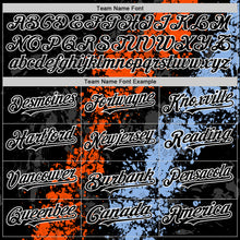 Load image into Gallery viewer, Custom Black Orange Light Blue-White Splash Art 3D Pattern Design Bomber Full-Snap Varsity Letterman Hoodie Jacket