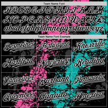 Load image into Gallery viewer, Custom Black Pink Aqua-White Splash Art 3D Pattern Design Bomber Full-Snap Varsity Letterman Hoodie Jacket