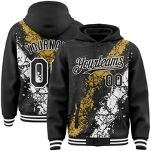 Load image into Gallery viewer, Custom Black Old Gold-White Splash Art 3D Pattern Design Bomber Full-Snap Varsity Letterman Hoodie Jacket