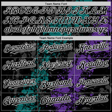 Load image into Gallery viewer, Custom Black Teal Purple-White Splash Art 3D Pattern Design Bomber Full-Snap Varsity Letterman Hoodie Jacket