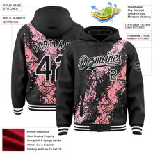 Load image into Gallery viewer, Custom Black Light Pink Medium Pink-White Splash Art 3D Pattern Design Bomber Full-Snap Varsity Letterman Hoodie Jacket