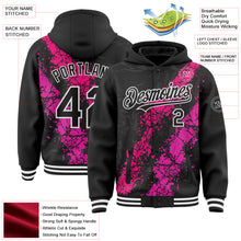 Load image into Gallery viewer, Custom Black Hot Pink Deep Pink-White Splash Art 3D Pattern Design Bomber Full-Snap Varsity Letterman Hoodie Jacket