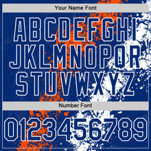 Load image into Gallery viewer, Custom Royal Orange-White Splash Art 3D Pattern Design Bomber Full-Snap Varsity Letterman Hoodie Jacket