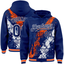 Load image into Gallery viewer, Custom Royal Orange-White Splash Art 3D Pattern Design Bomber Full-Snap Varsity Letterman Hoodie Jacket