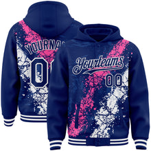 Load image into Gallery viewer, Custom Royal Pink-White Splash Art 3D Pattern Design Bomber Full-Snap Varsity Letterman Hoodie Jacket