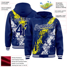 Load image into Gallery viewer, Custom Royal Light Yellow-White Splash Art 3D Pattern Design Bomber Full-Snap Varsity Letterman Hoodie Jacket