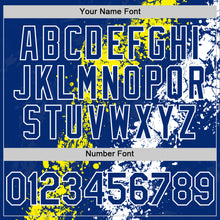 Load image into Gallery viewer, Custom Royal Light Yellow-White Splash Art 3D Pattern Design Bomber Full-Snap Varsity Letterman Hoodie Jacket