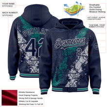 Load image into Gallery viewer, Custom Navy Teal-Gray Splash Art 3D Pattern Design Bomber Full-Snap Varsity Letterman Hoodie Jacket