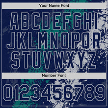 Load image into Gallery viewer, Custom Navy Teal-Gray Splash Art 3D Pattern Design Bomber Full-Snap Varsity Letterman Hoodie Jacket