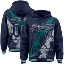Load image into Gallery viewer, Custom Navy Teal-Gray Splash Art 3D Pattern Design Bomber Full-Snap Varsity Letterman Hoodie Jacket