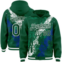 Load image into Gallery viewer, Custom Kelly Green White-Royal Splash Art 3D Pattern Design Bomber Full-Snap Varsity Letterman Hoodie Jacket