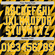 Load image into Gallery viewer, Custom Black Gold-White Zigzag Shape 3D Pattern Design Bomber Full-Snap Varsity Letterman Hoodie Jacket