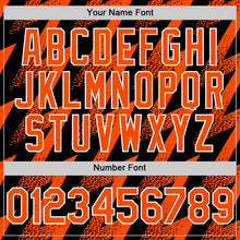 Load image into Gallery viewer, Custom Black Orange-White Zigzag Shape 3D Pattern Design Bomber Full-Snap Varsity Letterman Hoodie Jacket