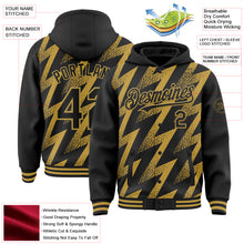 Load image into Gallery viewer, Custom Black Old Gold Zigzag Shape 3D Pattern Design Bomber Full-Snap Varsity Letterman Hoodie Jacket