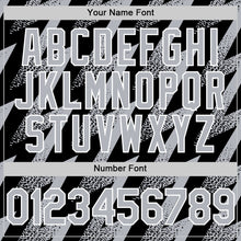 Load image into Gallery viewer, Custom Black Gray-White Zigzag Shape 3D Pattern Design Bomber Full-Snap Varsity Letterman Hoodie Jacket