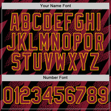 Load image into Gallery viewer, Custom Black Crimson-Gold Zigzag Shape 3D Pattern Design Bomber Full-Snap Varsity Letterman Hoodie Jacket