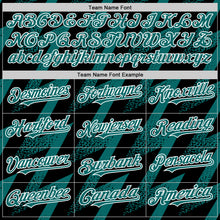 Load image into Gallery viewer, Custom Black Teal-White Zigzag Shape 3D Pattern Design Bomber Full-Snap Varsity Letterman Hoodie Jacket