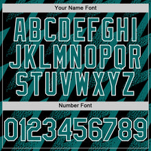 Load image into Gallery viewer, Custom Black Teal-White Zigzag Shape 3D Pattern Design Bomber Full-Snap Varsity Letterman Hoodie Jacket