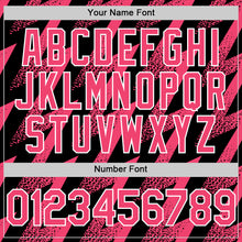 Load image into Gallery viewer, Custom Black Neon Pink-White Zigzag Shape 3D Pattern Design Bomber Full-Snap Varsity Letterman Hoodie Jacket