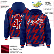Load image into Gallery viewer, Custom Royal Red-White Zigzag Shape 3D Pattern Design Bomber Full-Snap Varsity Letterman Hoodie Jacket