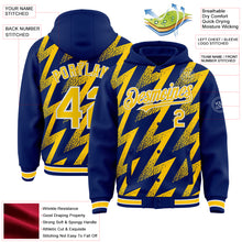 Load image into Gallery viewer, Custom Royal Yellow-White Zigzag Shape 3D Pattern Design Bomber Full-Snap Varsity Letterman Hoodie Jacket