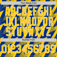 Load image into Gallery viewer, Custom Royal Yellow-White Zigzag Shape 3D Pattern Design Bomber Full-Snap Varsity Letterman Hoodie Jacket