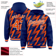 Load image into Gallery viewer, Custom Royal Orange-White Zigzag Shape 3D Pattern Design Bomber Full-Snap Varsity Letterman Hoodie Jacket