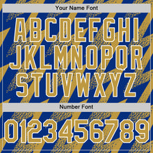 Load image into Gallery viewer, Custom Royal Old Gold-White Zigzag Shape 3D Pattern Design Bomber Full-Snap Varsity Letterman Hoodie Jacket