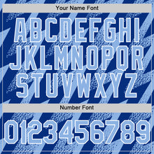 Load image into Gallery viewer, Custom Royal Light Blue-White Zigzag Shape 3D Pattern Design Bomber Full-Snap Varsity Letterman Hoodie Jacket