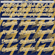 Load image into Gallery viewer, Custom Navy Old Gold-White Zigzag Shape 3D Pattern Design Bomber Full-Snap Varsity Letterman Hoodie Jacket