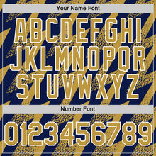 Load image into Gallery viewer, Custom Navy Old Gold-White Zigzag Shape 3D Pattern Design Bomber Full-Snap Varsity Letterman Hoodie Jacket