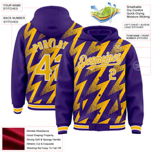 Load image into Gallery viewer, Custom Purple Gold-White Zigzag Shape 3D Pattern Design Bomber Full-Snap Varsity Letterman Hoodie Jacket