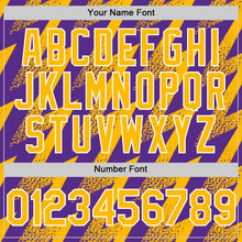 Load image into Gallery viewer, Custom Purple Gold-White Zigzag Shape 3D Pattern Design Bomber Full-Snap Varsity Letterman Hoodie Jacket