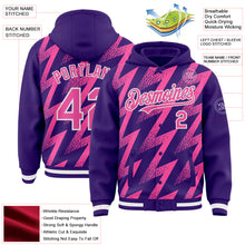 Load image into Gallery viewer, Custom Purple Pink-White Zigzag Shape 3D Pattern Design Bomber Full-Snap Varsity Letterman Hoodie Jacket