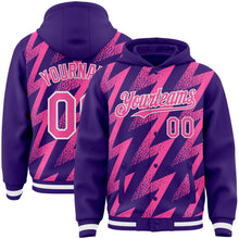 Load image into Gallery viewer, Custom Purple Pink-White Zigzag Shape 3D Pattern Design Bomber Full-Snap Varsity Letterman Hoodie Jacket