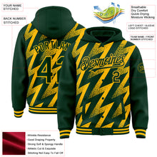 Загрузить изображение в средство просмотра галереи, Custom Green Gold Zigzag Shape 3D Pattern Design Bomber Full-Snap Varsity Letterman Hoodie Jacket