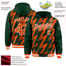 Load image into Gallery viewer, Custom Green Orange-White Zigzag Shape 3D Pattern Design Bomber Full-Snap Varsity Letterman Hoodie Jacket
