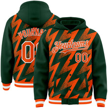 Load image into Gallery viewer, Custom Green Orange-White Zigzag Shape 3D Pattern Design Bomber Full-Snap Varsity Letterman Hoodie Jacket
