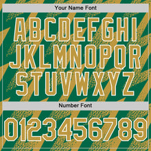 Загрузить изображение в средство просмотра галереи, Custom Kelly Green Old Gold-White Zigzag Shape 3D Pattern Design Bomber Full-Snap Varsity Letterman Hoodie Jacket