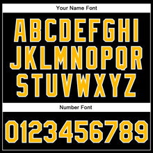 Load image into Gallery viewer, Custom Black Gold-White Bomber Full-Snap Varsity Faux Leather Letterman Jacket