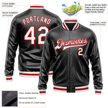 Загрузить изображение в средство просмотра галереи, Custom Black White-Red Bomber Full-Snap Varsity Faux Leather Letterman Jacket