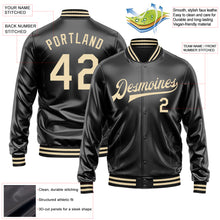 Загрузить изображение в средство просмотра галереи, Custom Black Cream Bomber Full-Snap Varsity Faux Leather Letterman Jacket