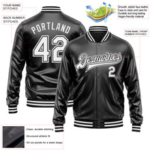 Загрузить изображение в средство просмотра галереи, Custom Black White-Black Bomber Full-Snap Varsity Faux Leather Letterman Jacket