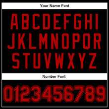 Загрузить изображение в средство просмотра галереи, Custom Black Red-Black Bomber Full-Snap Varsity Faux Leather Letterman Jacket