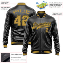 Загрузить изображение в средство просмотра галереи, Custom Black Old Gold-Black Bomber Full-Snap Varsity Faux Leather Letterman Jacket