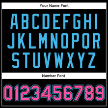 Загрузить изображение в средство просмотра галереи, Custom Black Pink-Sky Blue Bomber Full-Snap Varsity Faux Leather Letterman Jacket