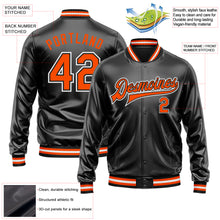 Загрузить изображение в средство просмотра галереи, Custom Black Orange-White Bomber Full-Snap Varsity Faux Leather Letterman Jacket