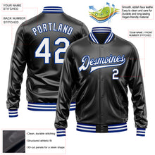 Загрузить изображение в средство просмотра галереи, Custom Black White-Royal Bomber Full-Snap Varsity Faux Leather Letterman Jacket
